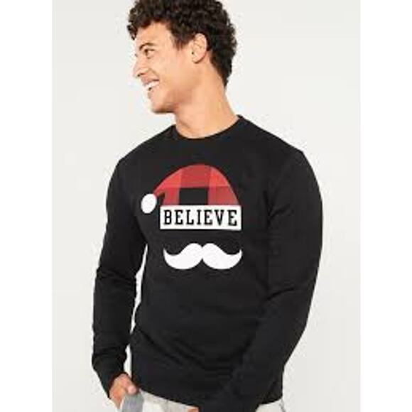 Old Navy Black Believe Santa Hat Ugly Christmas sweater unisex size large - Picture 1 of 4